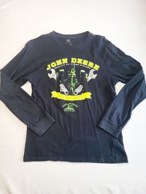 John Deere Men's Black Green Tractor Graphic Print Long Sleeve Shirt Medium